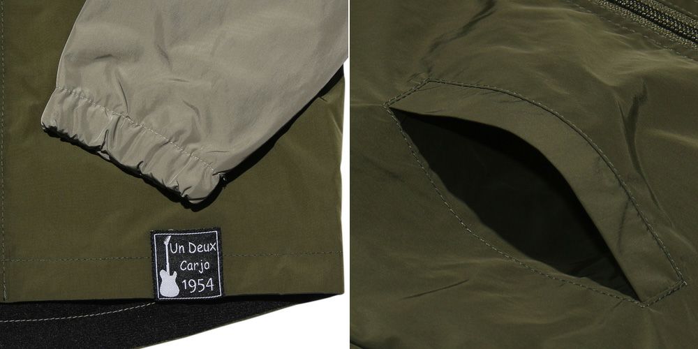 Bicolor zip -up jacket with long sleeve pocket Khaki Design point 2