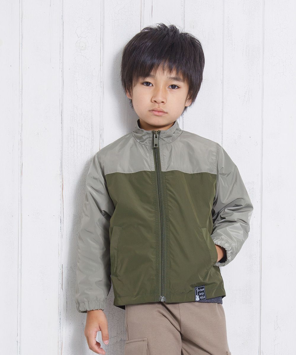 Bicolor zip -up jacket with long sleeve pocket Khaki model image up