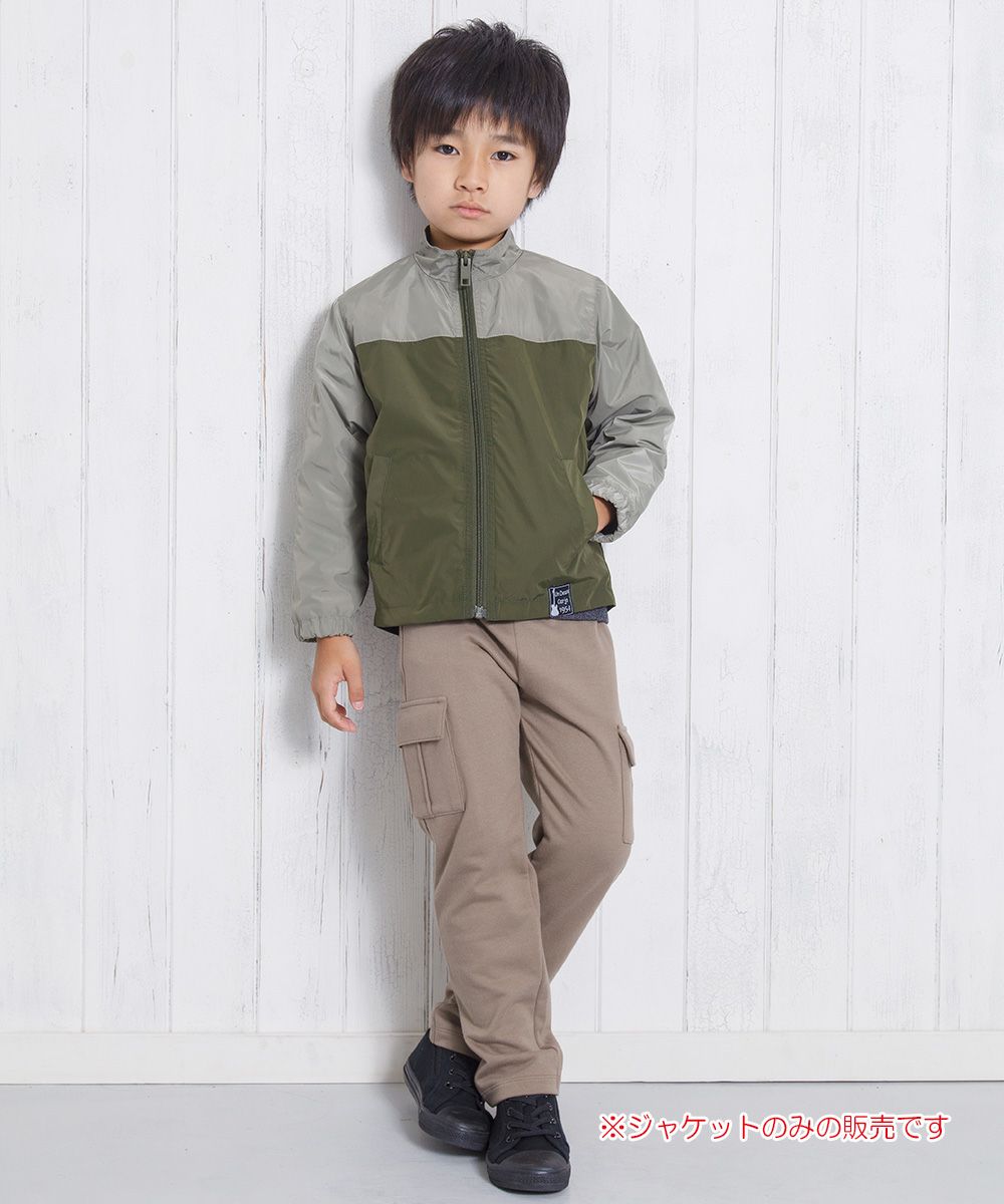Bicolor zip -up jacket with long sleeve pocket Khaki model image whole body