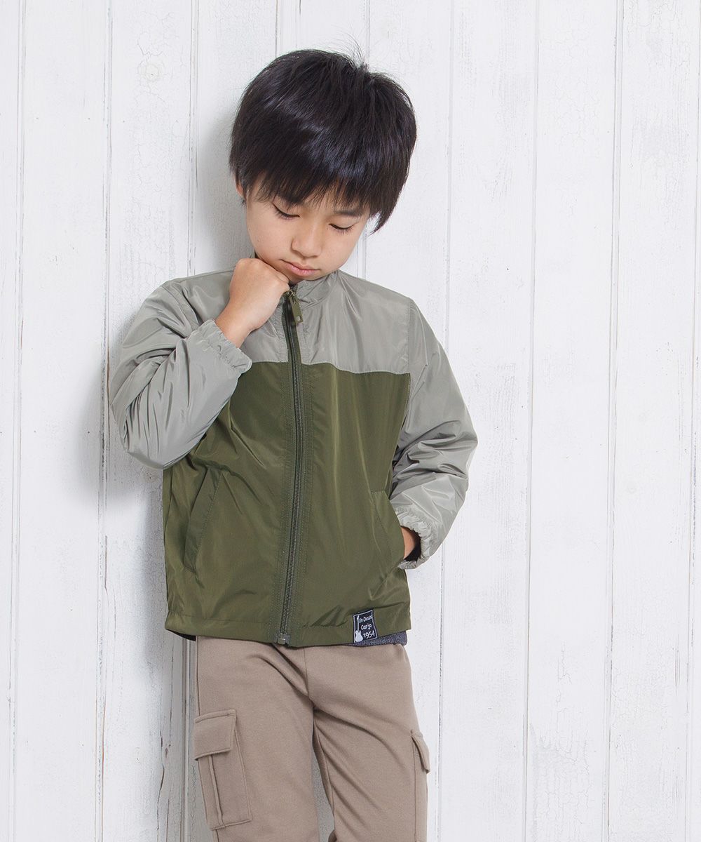 Bicolor zip -up jacket with long sleeve pocket Khaki model image 2