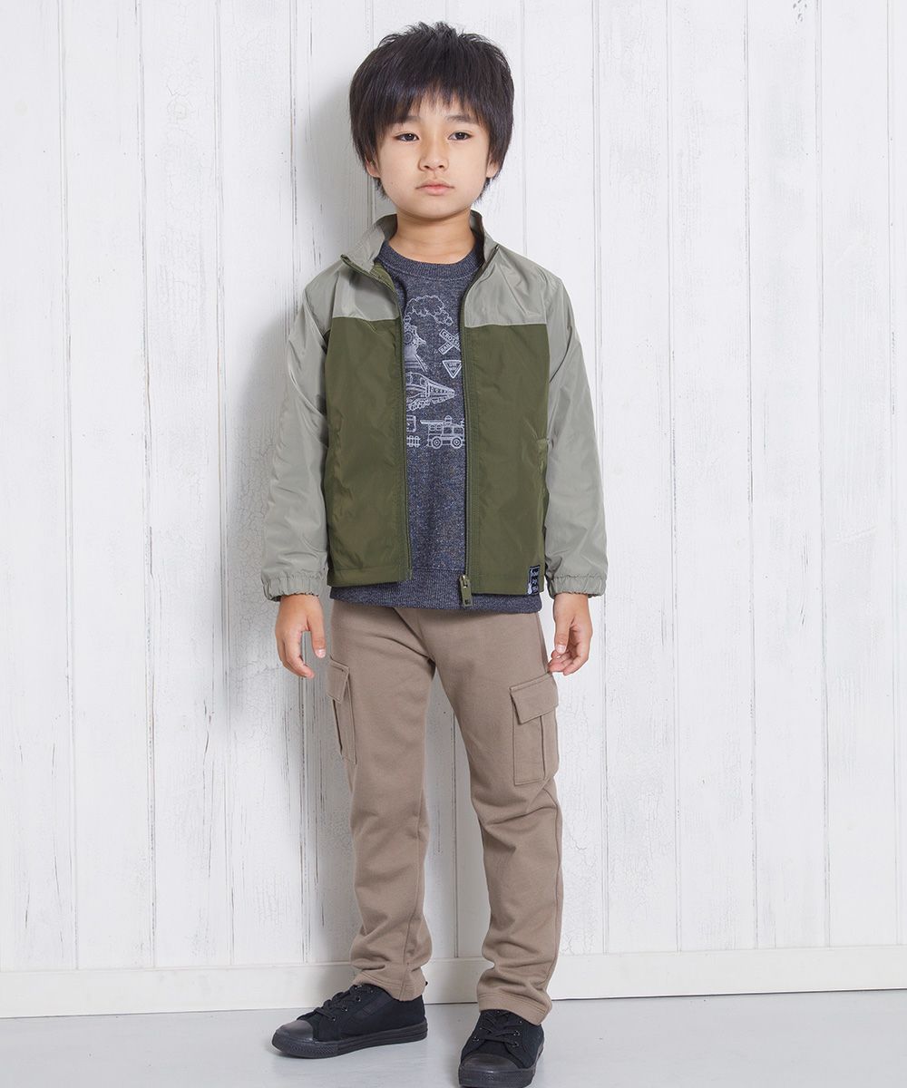 Bicolor zip -up jacket with long sleeve pocket Khaki model image 3