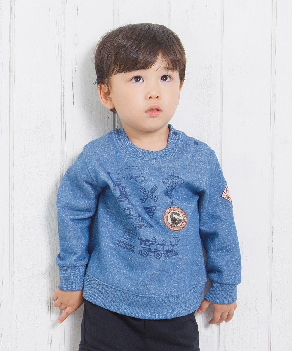 Baby Clothes Boy Baby Baby Size Train Fire Print Backly Brushed Trainer Blue (61) Model Image 4