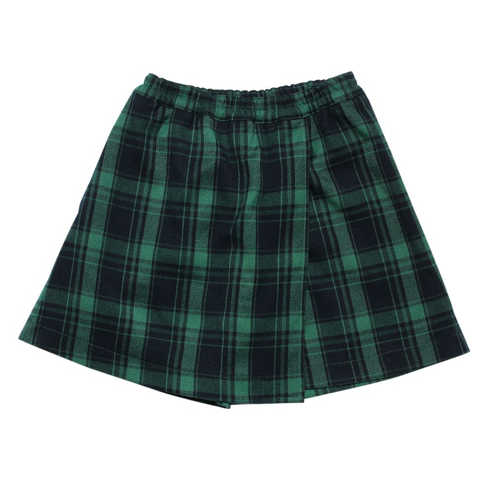 Children's clothing girl check pattern skirt style culotto pants green (08) front