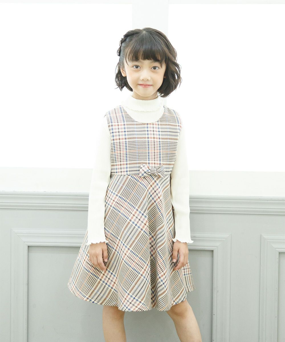 Children's clothing girl ribbon check pattern flare dress