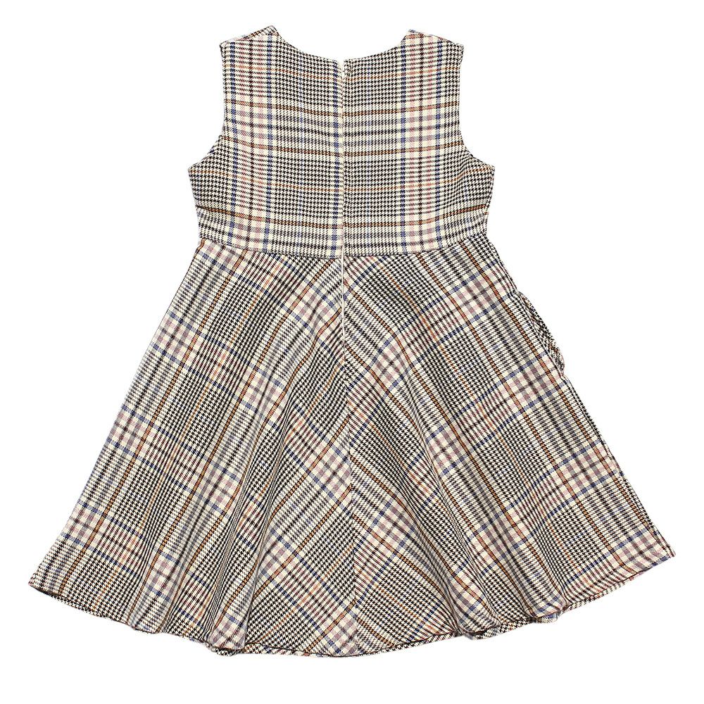 Children's clothing girl ribbon check pattern flare dress beige (51) back