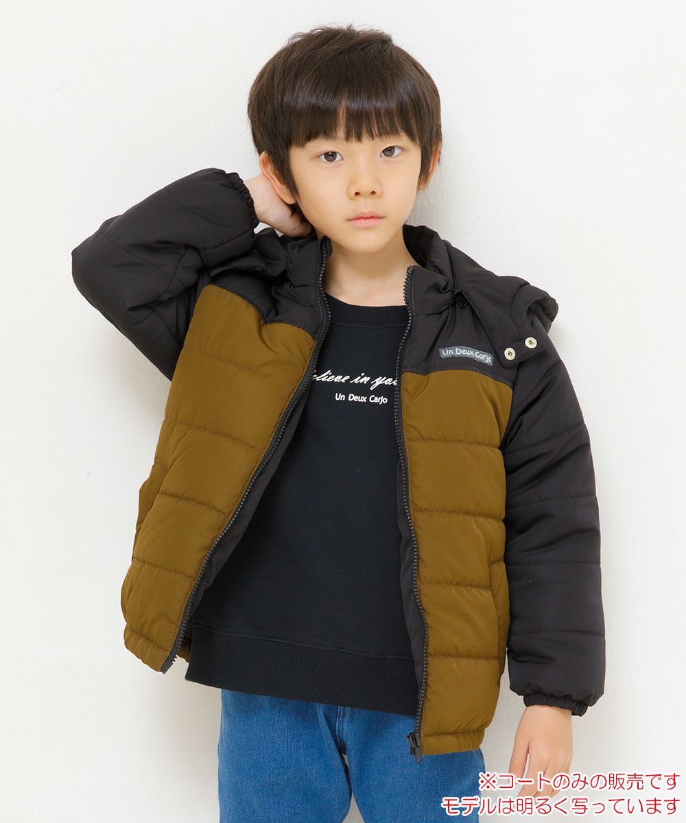 Children's clothing boy removal with hooded batting zip -up coat black (00) model image up