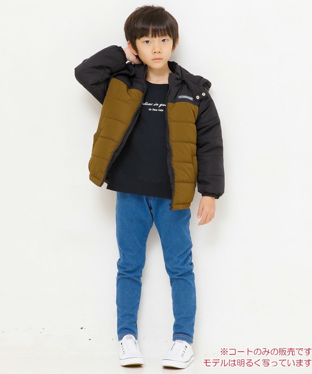 Children's clothing boy removal with hooded batting zip -up coat black (00) model image whole body