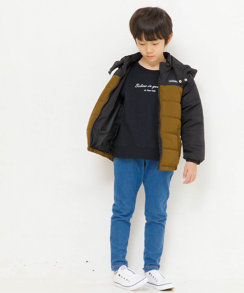 Children's clothing boy removal with hooded batting zip -up coat black (00) model image 2