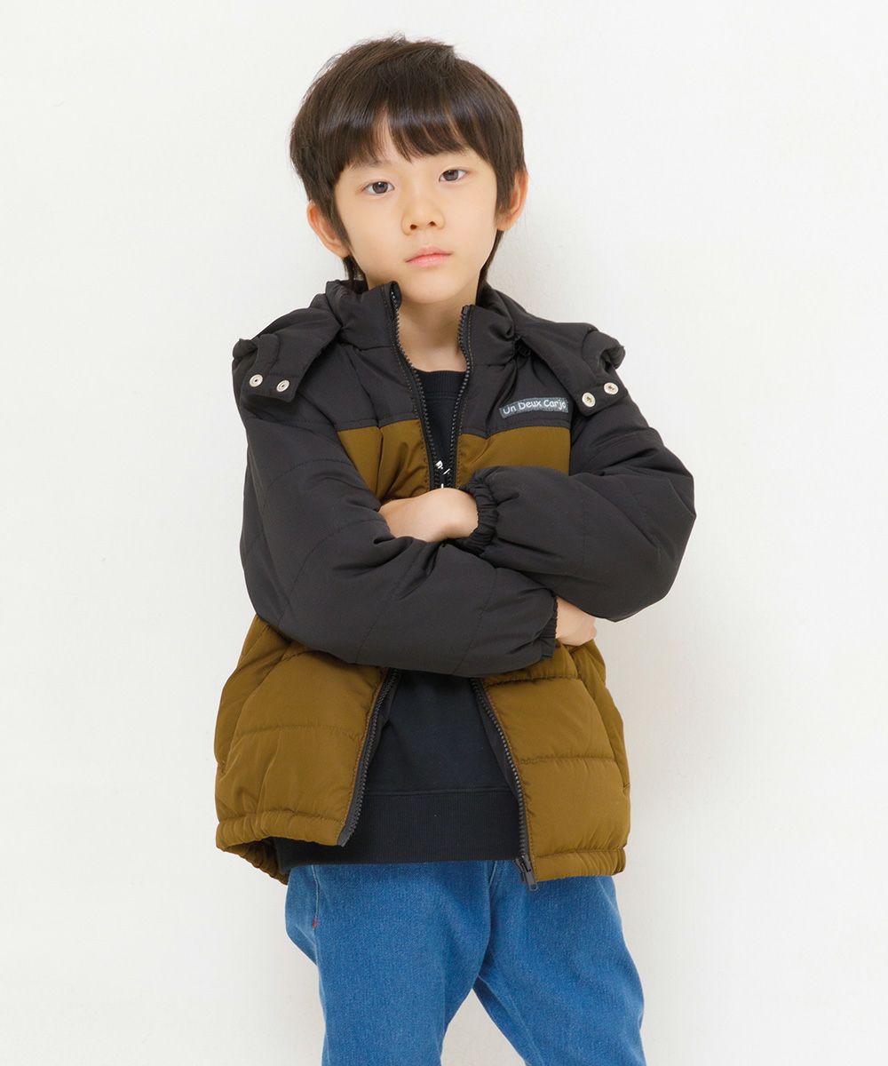 Children's clothing boy removal hooded batting zip -up coat black (00) model image 3