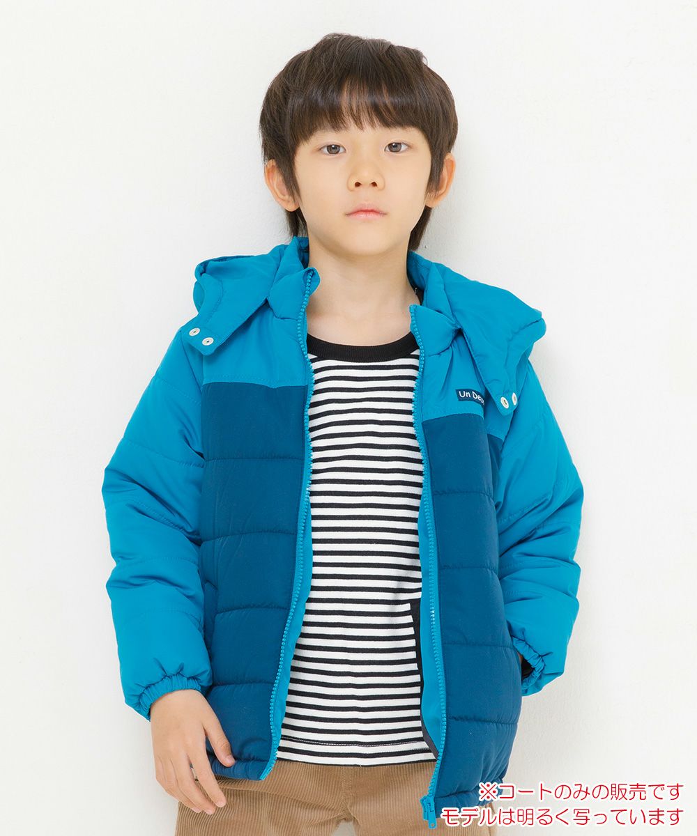 Children's clothing boy removal with hooded batting zip -up coat blue (61) model image up