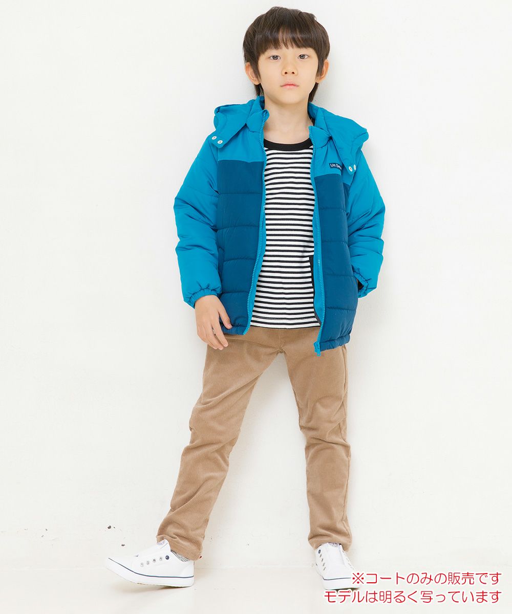 Children's clothing boy removal with hooded batting zip -up coat blue (61) model image whole body