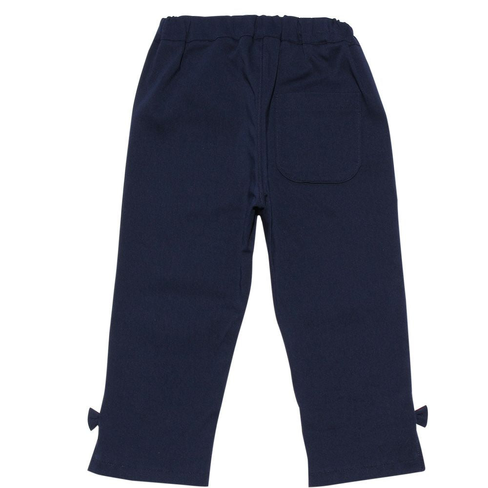 Children's clothing girl stretch twill material with ribbon three-quarter length pants navy (06) back