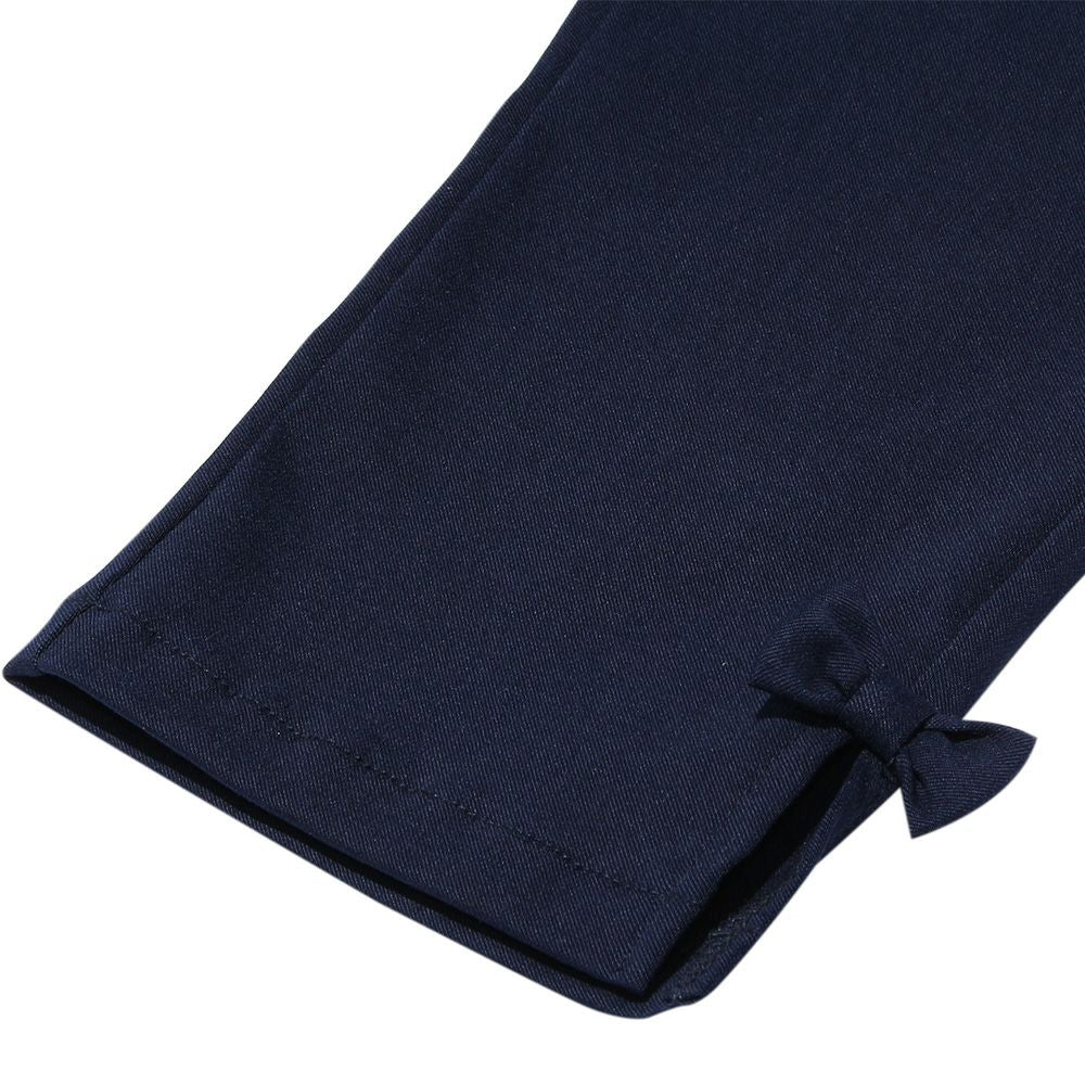 Children's clothing girl stretch twill material with ribbon three-quarter length pants navy (06) Design point 2