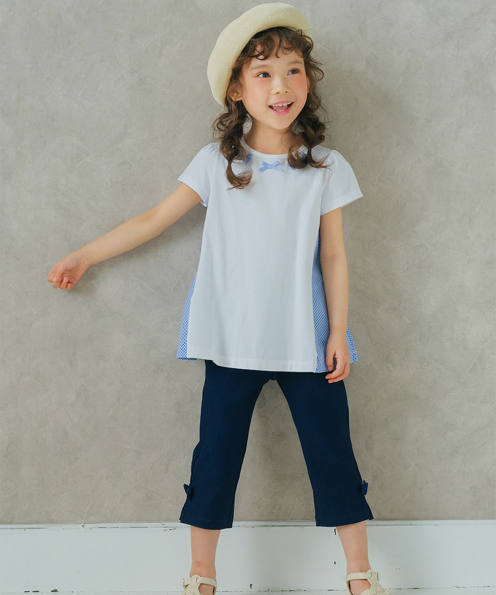 Children's clothing girl stretch twill material with ribbon three-quarter length pants navy (06) model image up