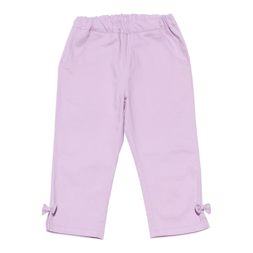 Children's clothing girl stretch twill material with ribbon three-quarter length pants purple (91) front
