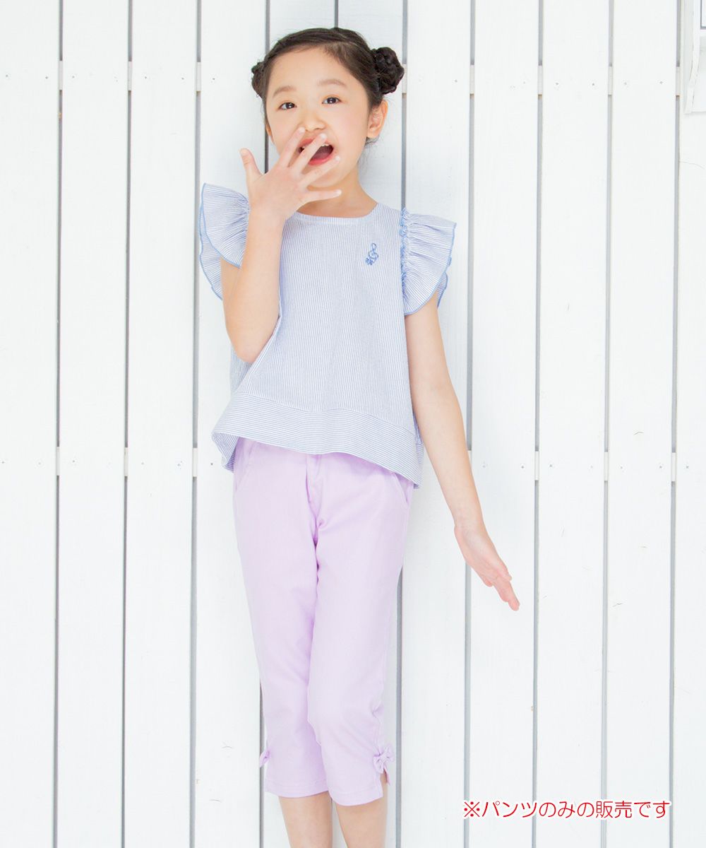 Children's clothing girl stretch twill material with ribbon three-quarter length pants purple (91) model image 1