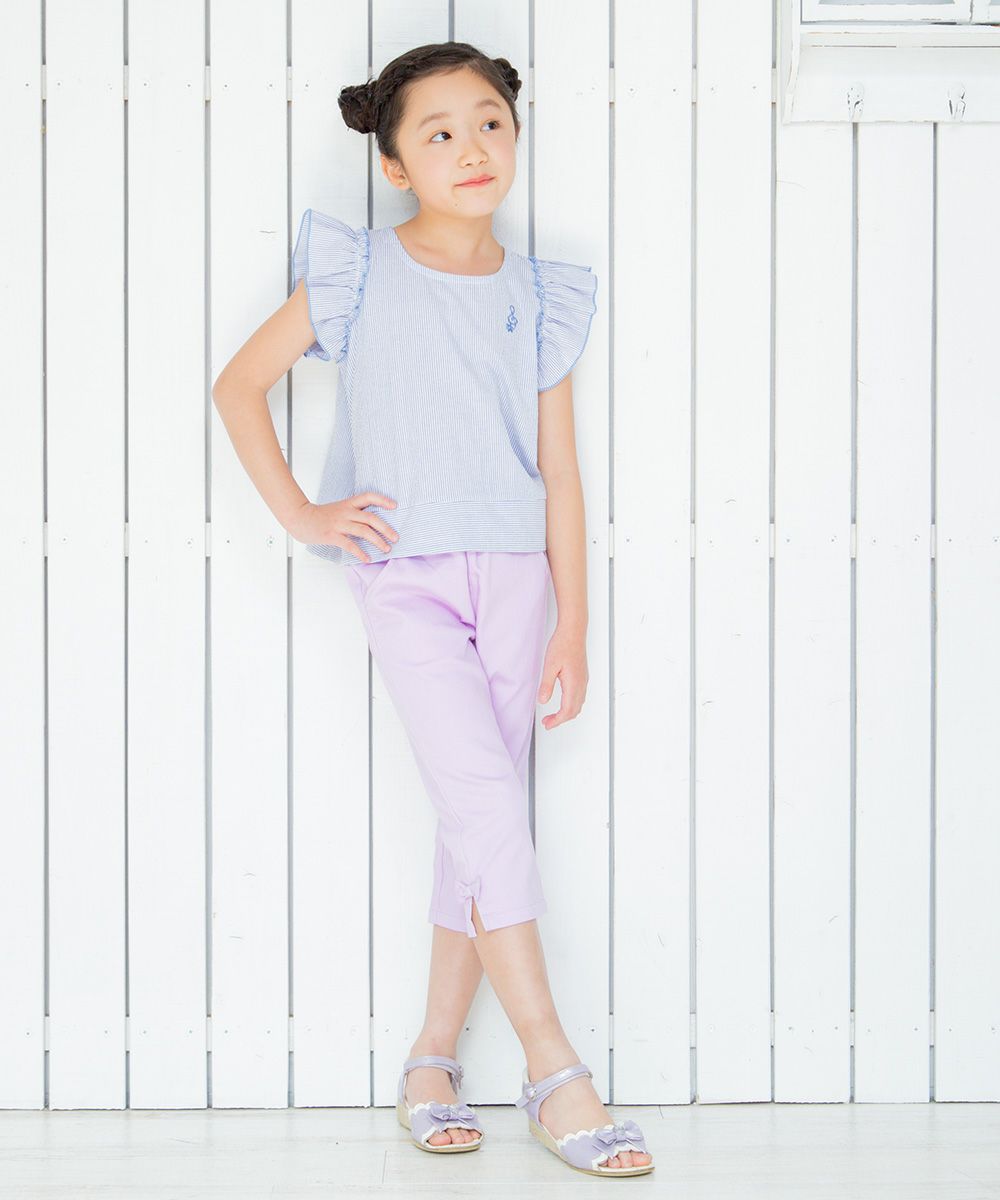 Children's clothing girl stretch twill material with ribbon three-quarter length pants purple (91) model image 2