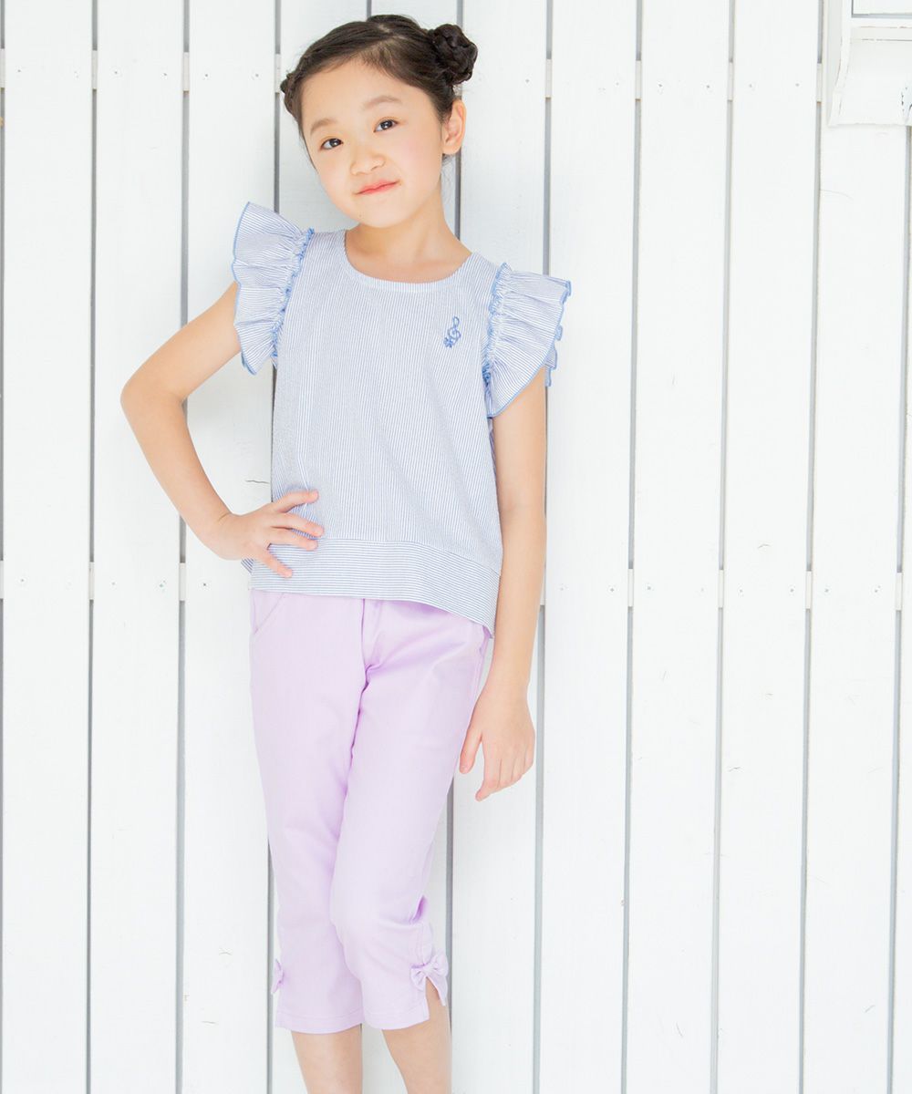 Children's clothing girl stretch twill material with ribbon three-quarter length pants purple (91) model image 3