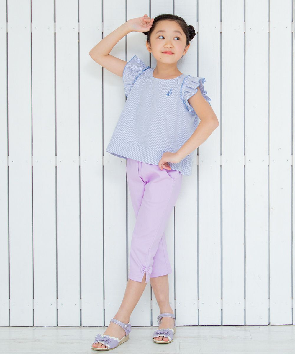Children's clothing girl stretch twill material with ribbon three-quarter length pants purple (91) model image 4