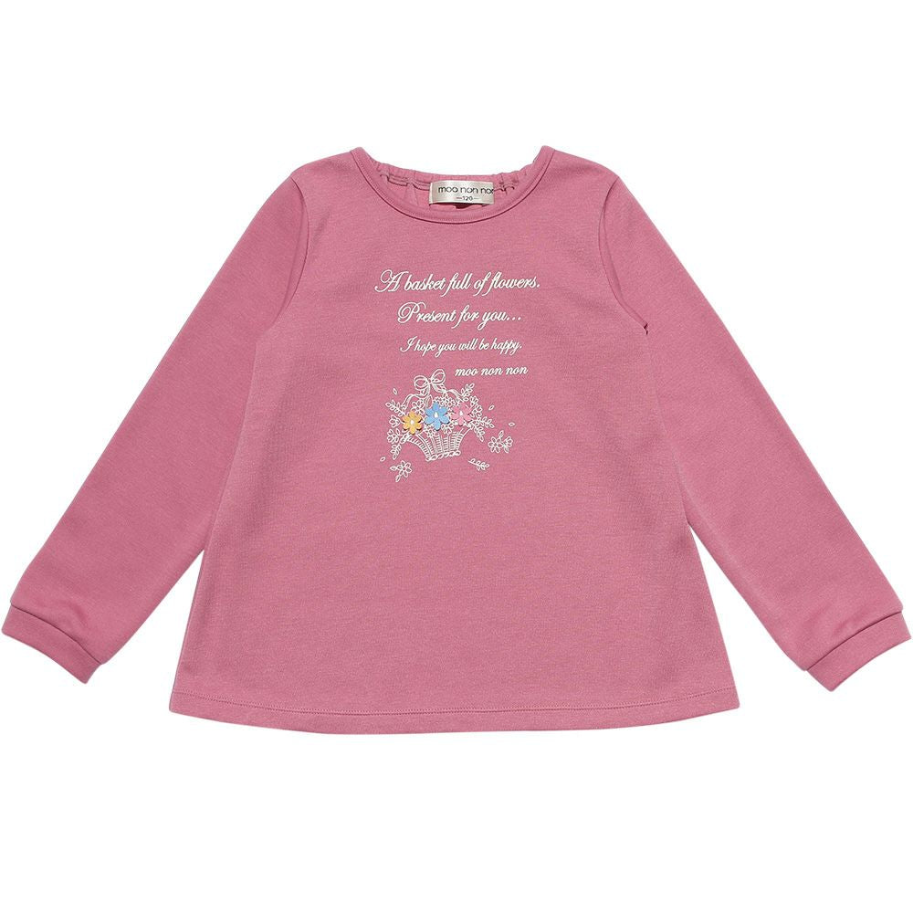 Children's clothing girl double knit with flower motif & logo T -shirt pink (02) front