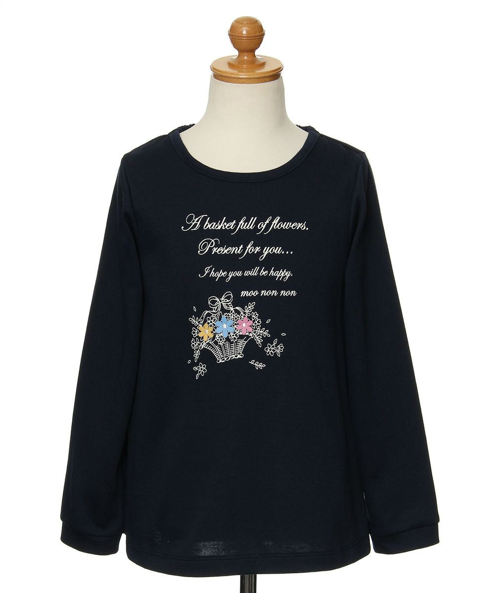 Children's clothing girl double knit with flower motif & logo T -shirt navy (06) torso
