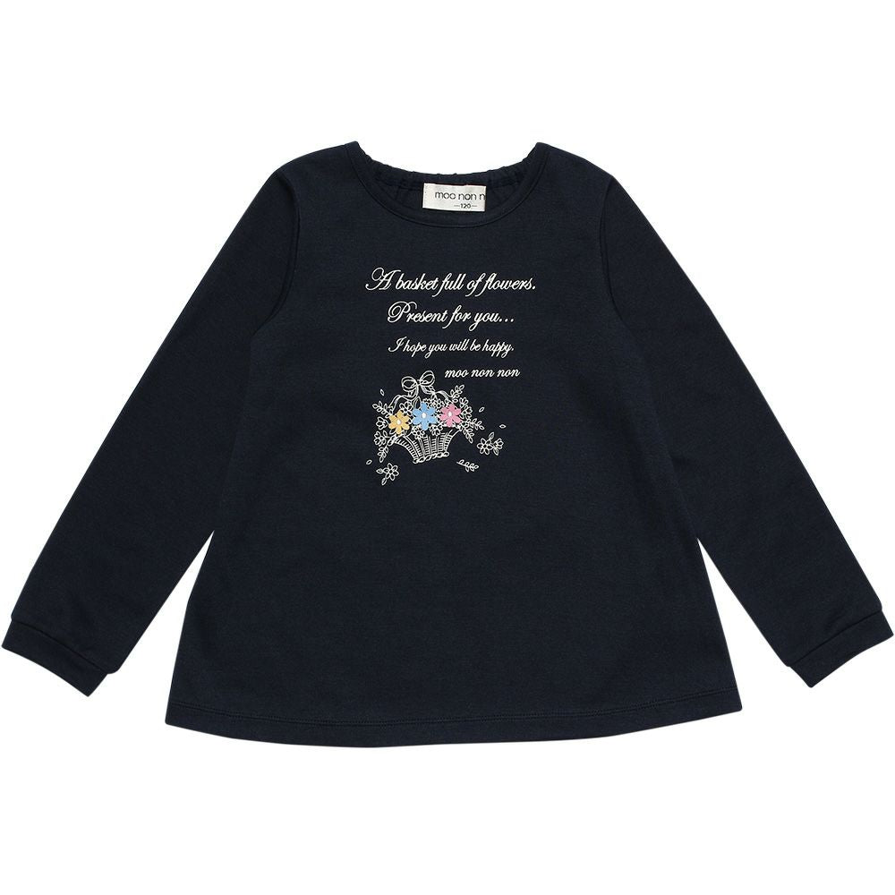 Children's clothing girl double knit with flower motif & logo T -shirt navy (06) front