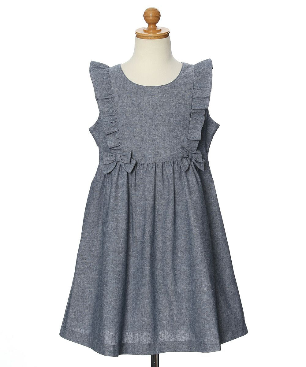 Gathered dress with dungry frill & ribbon Navy torso