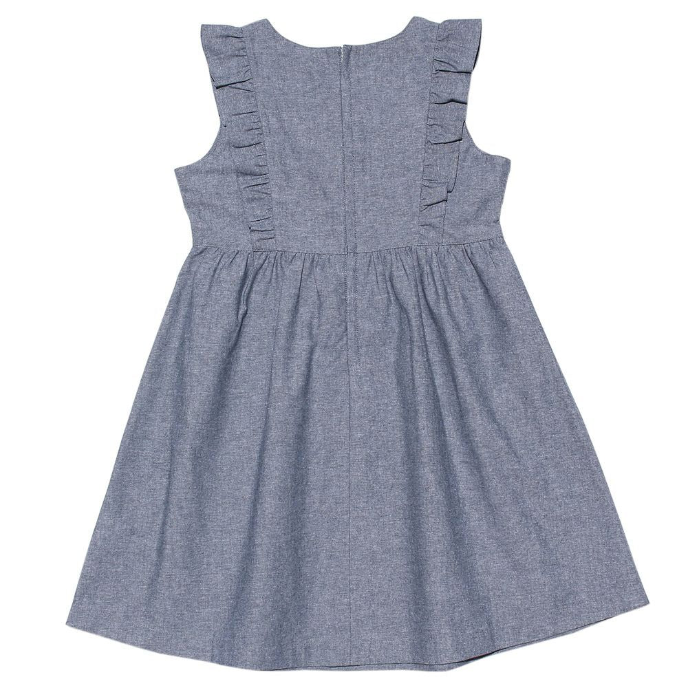 Gathered dress with dungry frill & ribbon Navy back