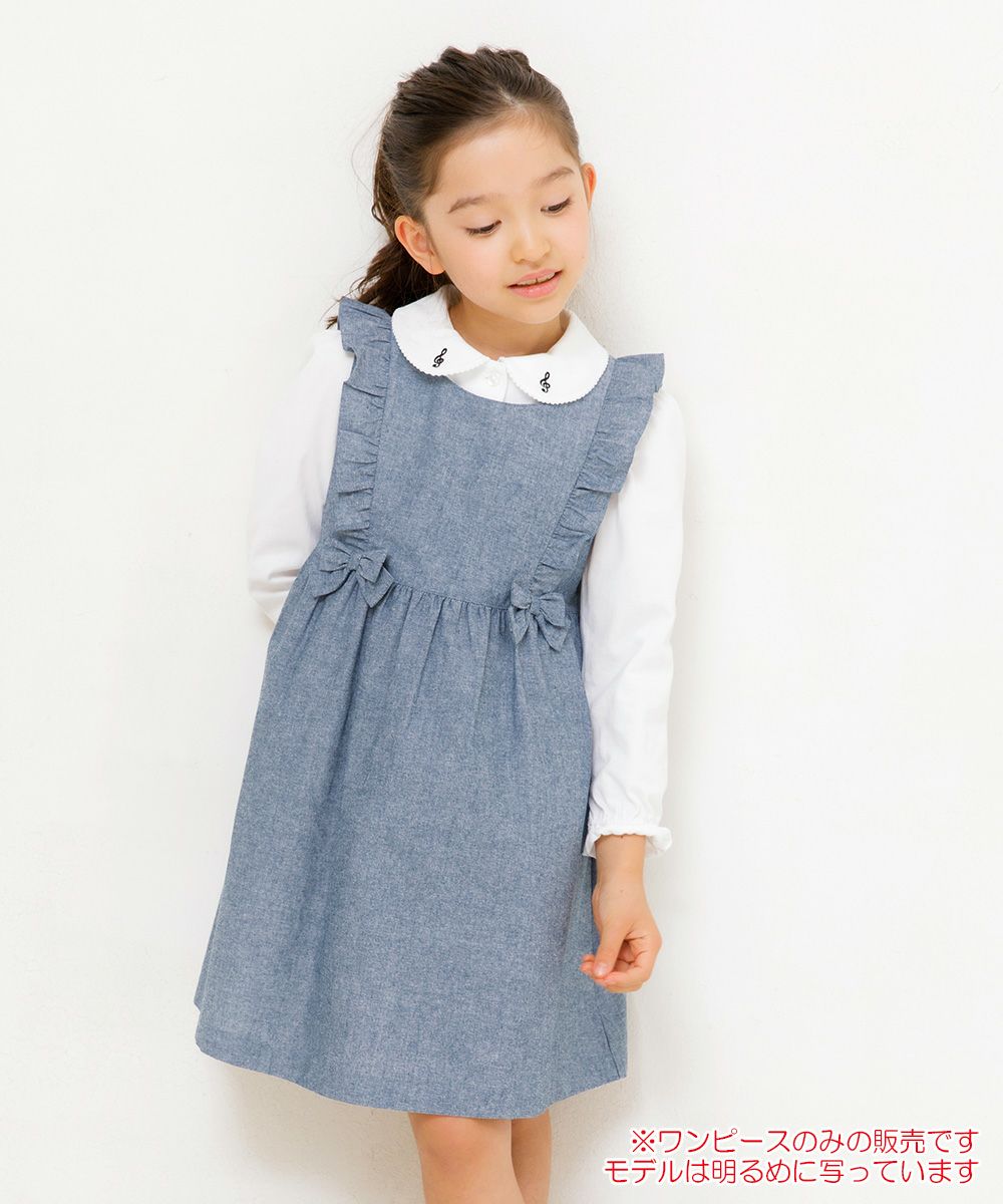 Gathered dress with dungry frill & ribbon Navy model image 1