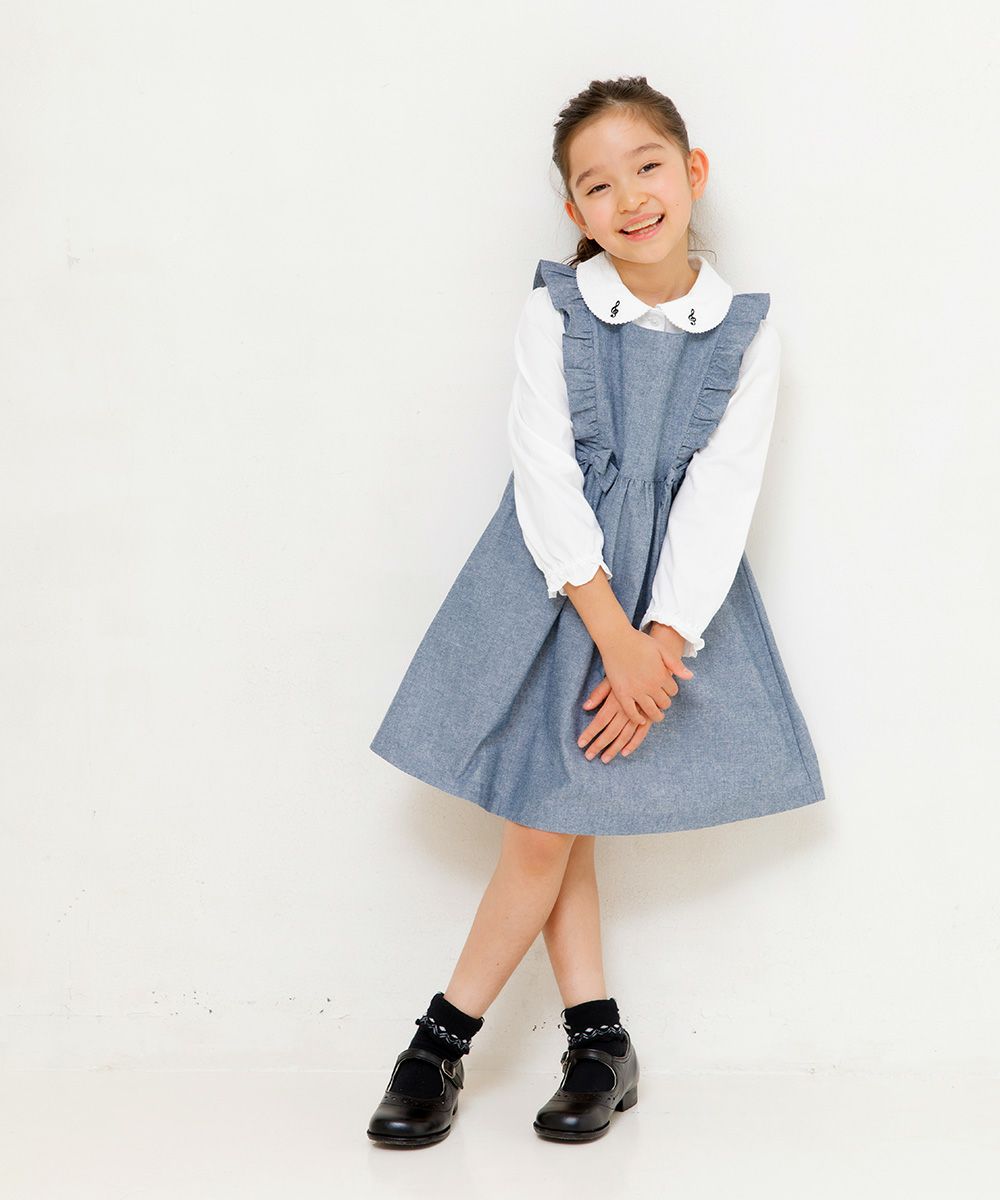 Gathered dress with dungry frill & ribbon Navy model image 2