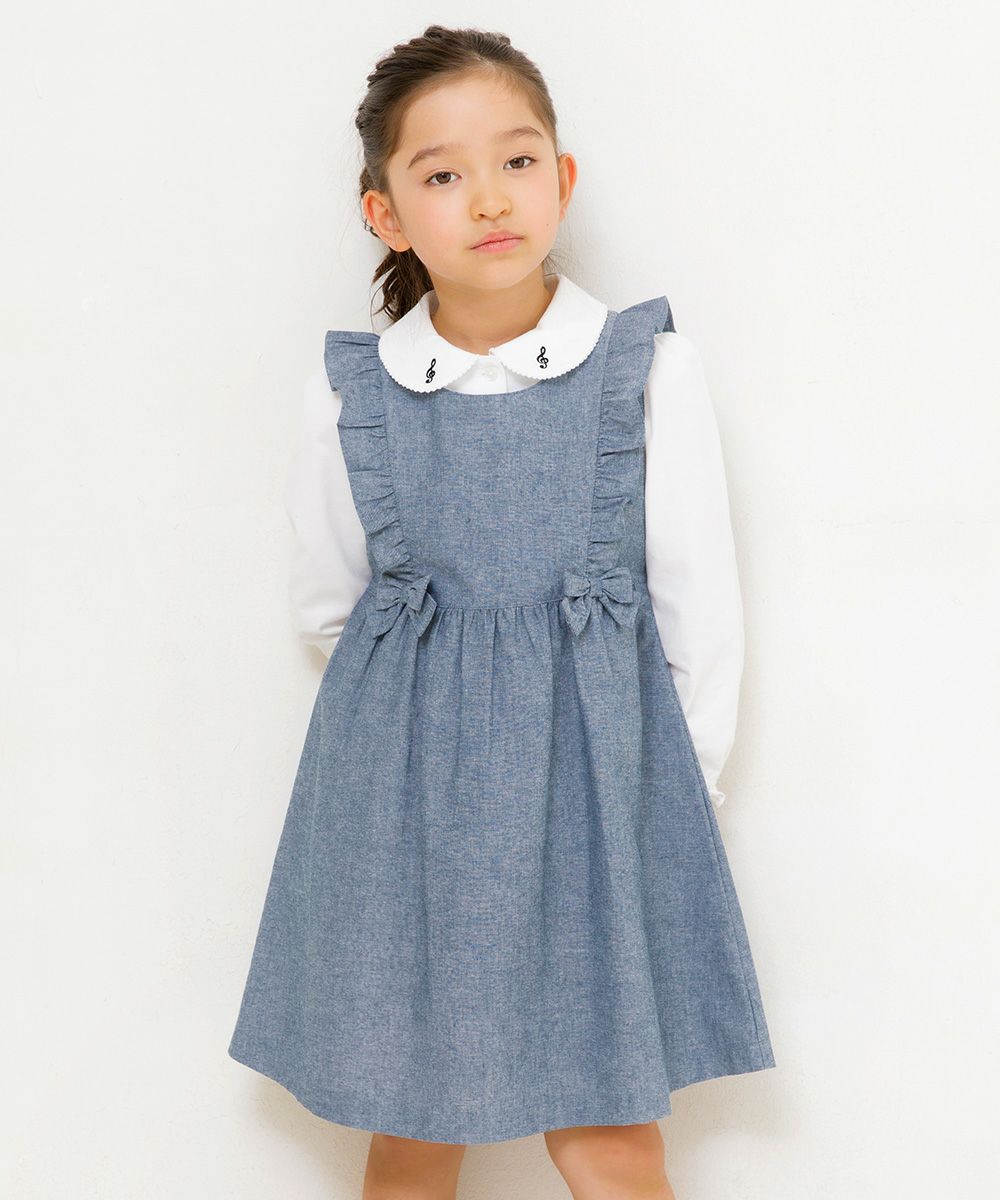 Gathered dress with dungry frill & ribbon Navy model image 3