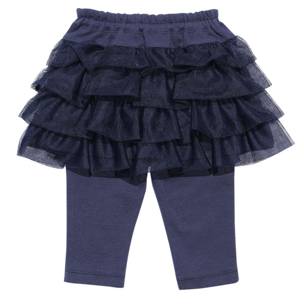 three-quarter length leggings with baby size tulle skirt Navy front