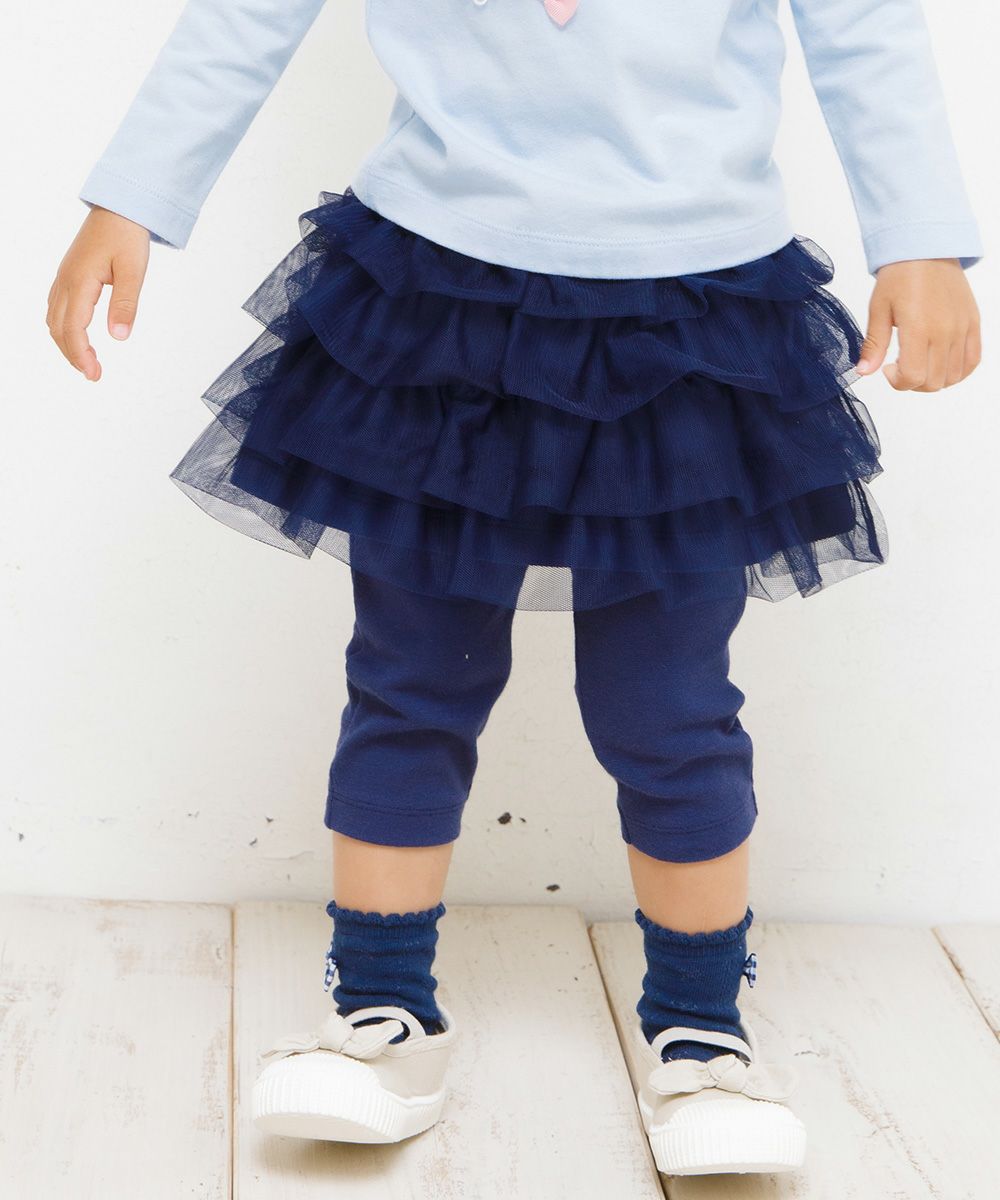 three-quarter length leggings with baby size tulle skirt Navy model image up