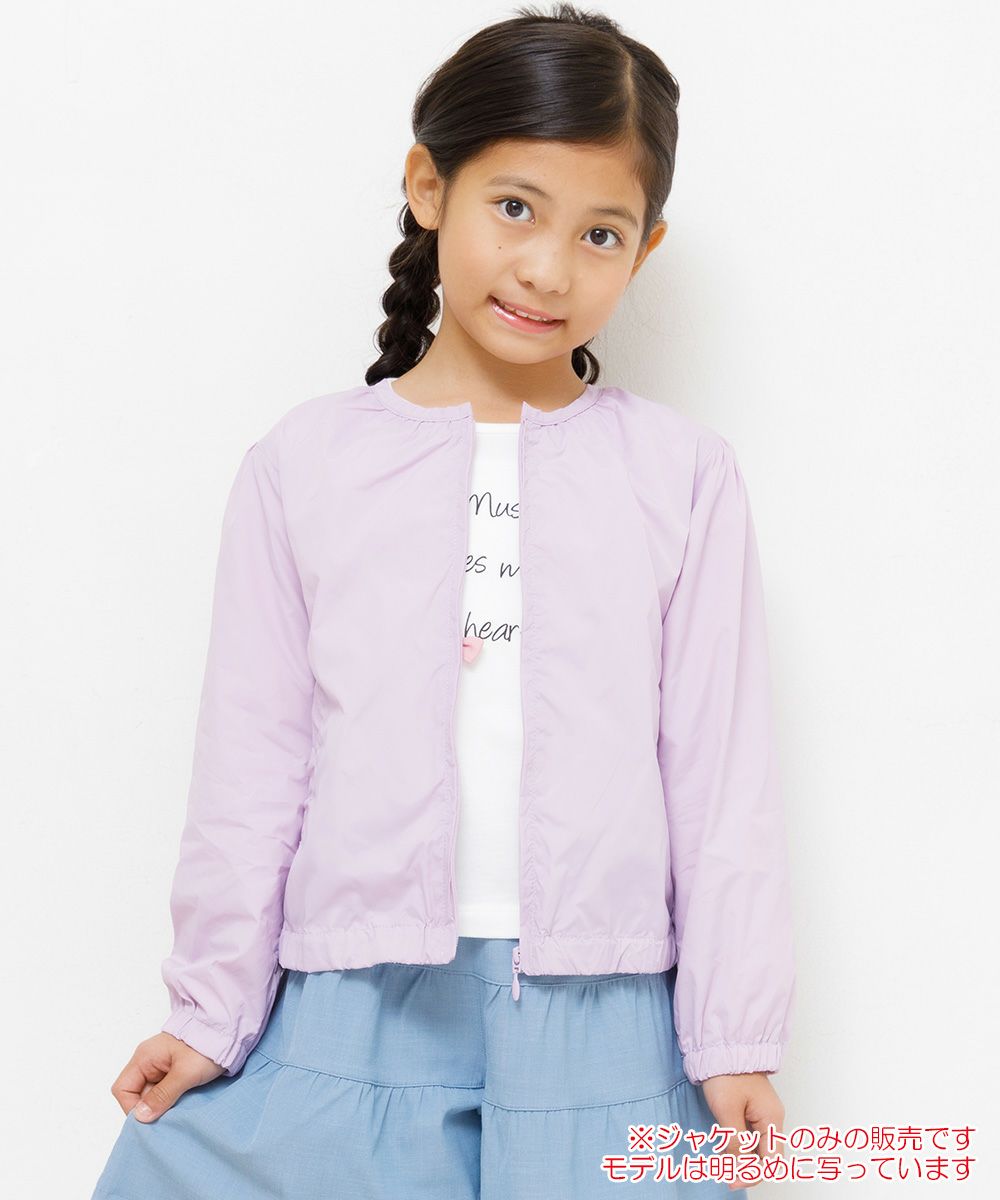 Children's clothing girl with frills No color zip -up nylon jacket purple (91) model image up
