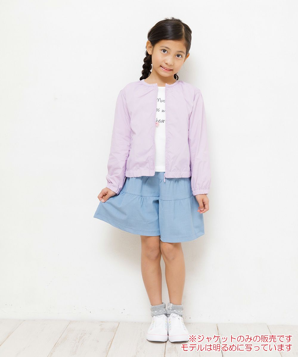 Children's clothing girl with frills No color zip -up nylon jacket purple (91) model image whole body
