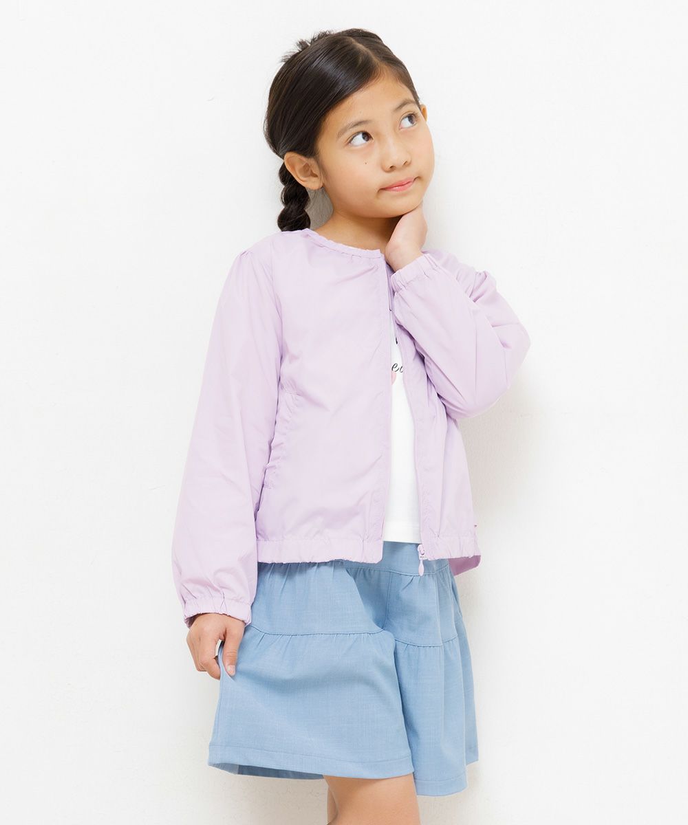 Children's clothing girl with frills No color zip -up nylon jacket purple (91) model image 2