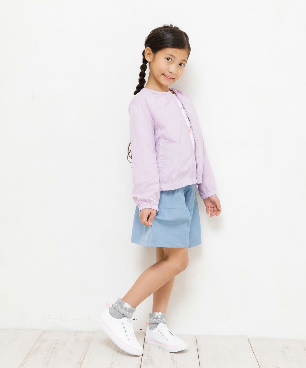 Children's clothing girl with frills No color zip -up nylon jacket purple (91) model image 3