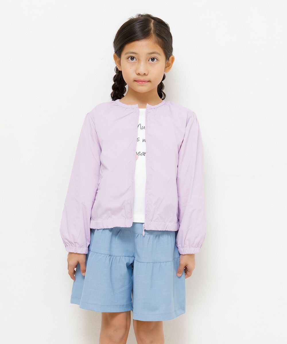 Children's clothing girl with frills No color zip -up nylon jacket purple (91) model image 4