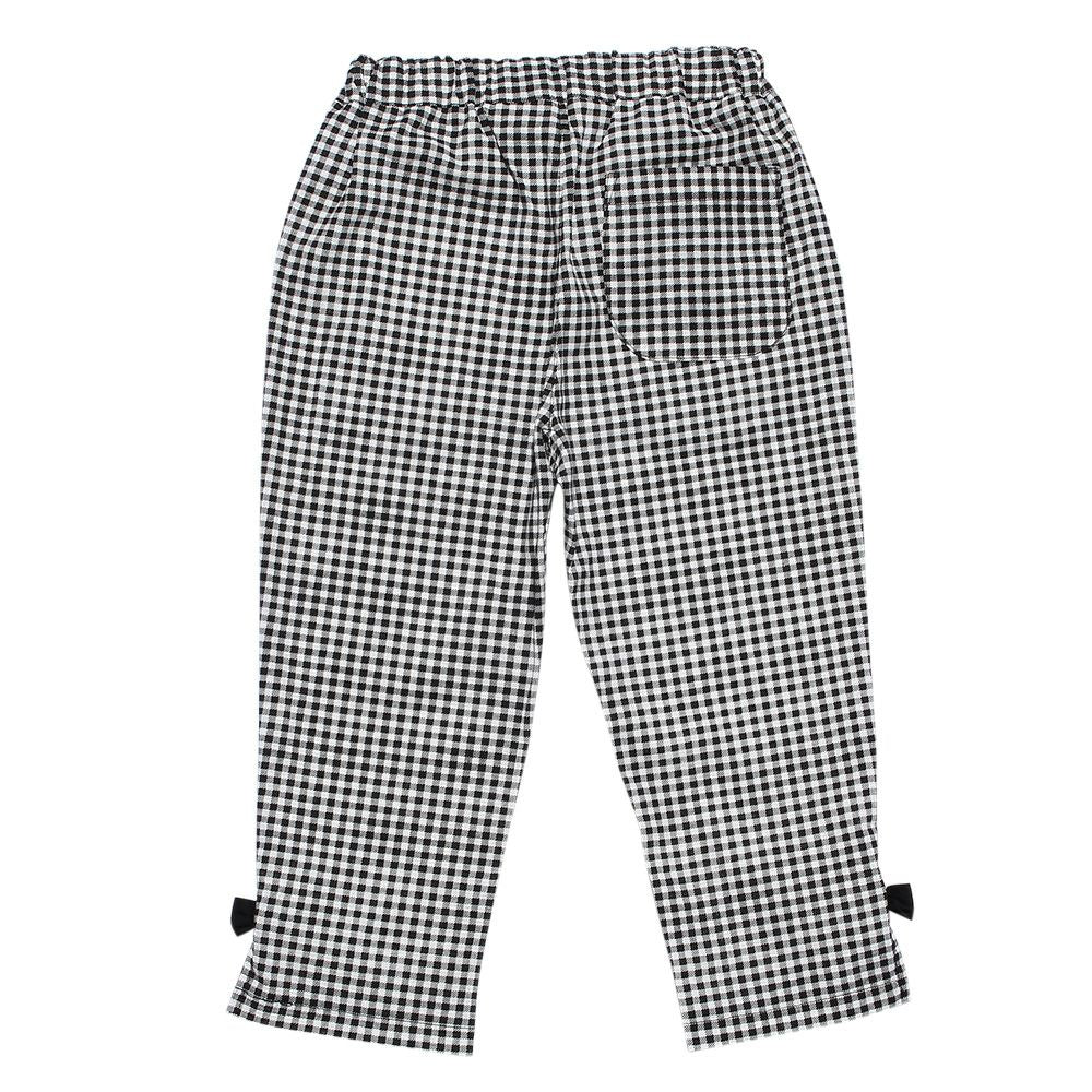 Children's clothing girl Gingham plaid stretch twill with ribbon three-quarter length pants white x black (10) back