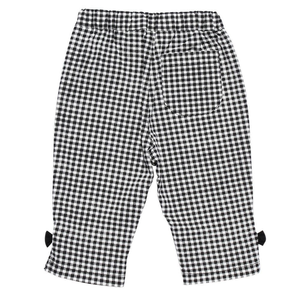 Children's clothing girl baby size gingham check pattern stretch twill with ribbon three-quarter length pants white x black (10) back
