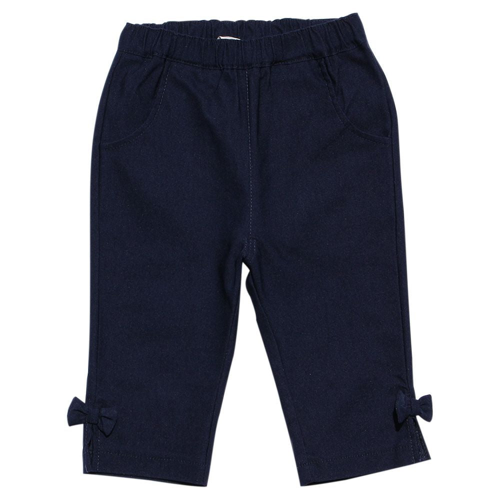 Baby Clothing Girl Baby Size Stretch Twill With Ribbon three-quarter length Pants Navy (06) front