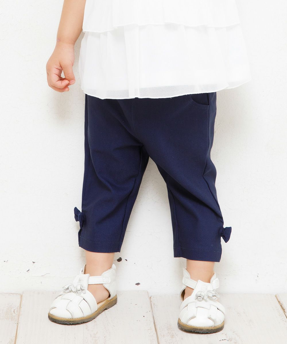 Baby Clothes Girl Baby Size Stretch Twill With Ribbon three-quarter length Pants Navy (06) Model image up
