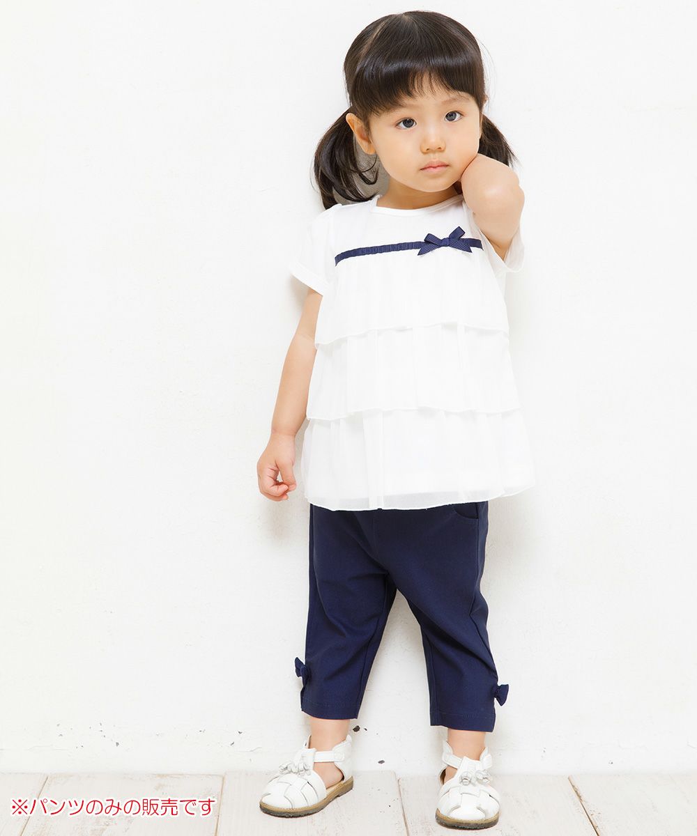 Baby Clothes Girl Baby Size Stretch Twill With Ribbon three-quarter length Pants Navy (06) Model image