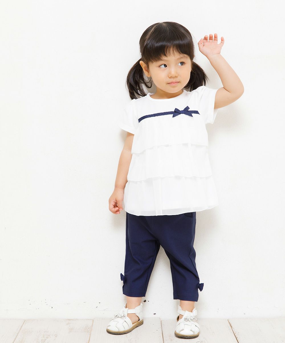 Baby Clothing Girl Baby Size Stretch Twill With Ribbon three-quarter length Pants Navy (06) Model Image 2