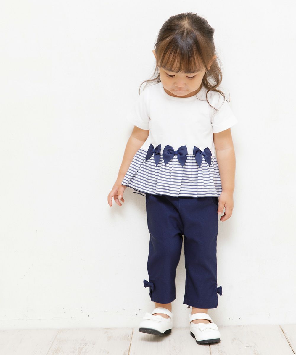 Baby Clothing Girl Baby Size Stretch Twill With Ribbon three-quarter length Pants Navy (06) Model Image 3