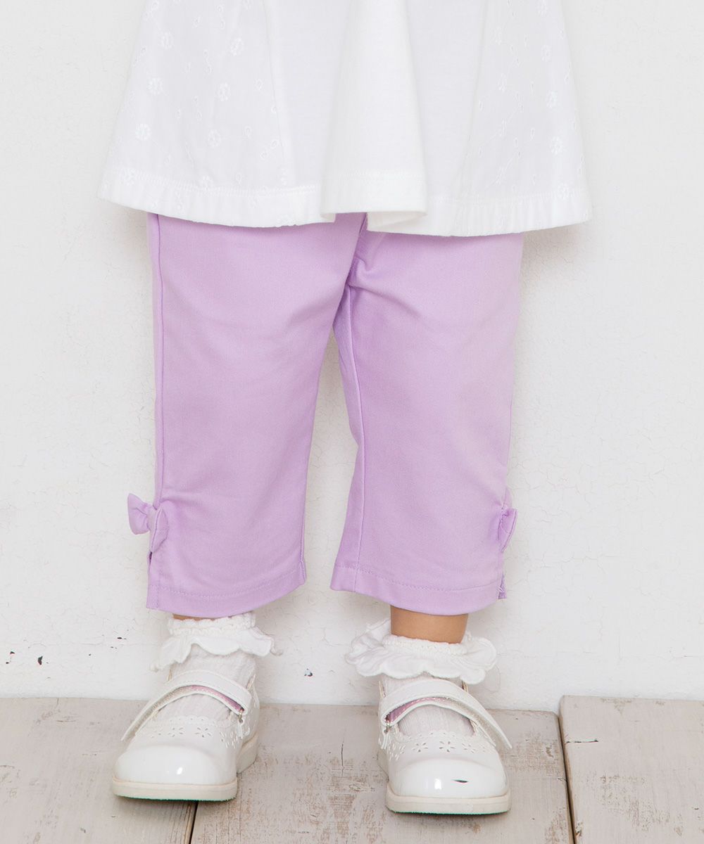 Baby Clothes Girl Baby Size Stretch Twill With Ribbon three-quarter length Pants Purple (91) Model image up
