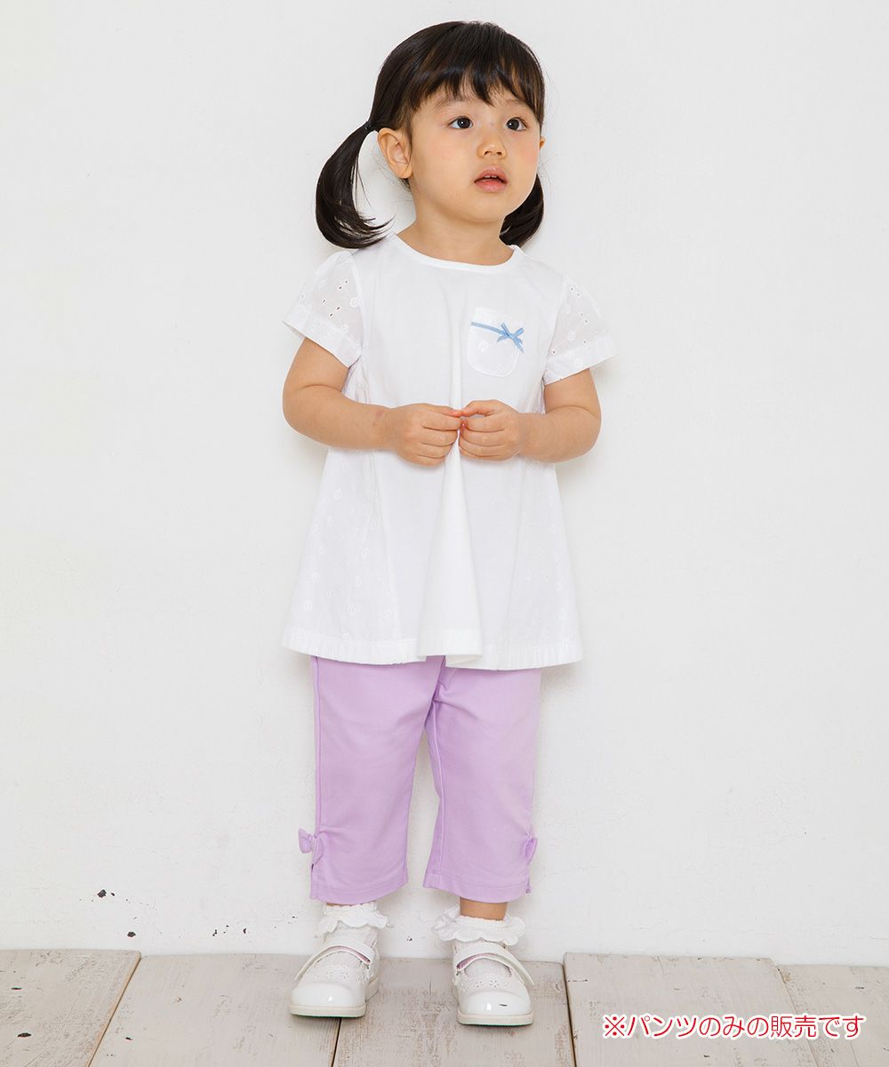 Baby Clothes Girl Baby Size Stretch Twill With Ribbon three-quarter length Pants Purple (91) Model Image