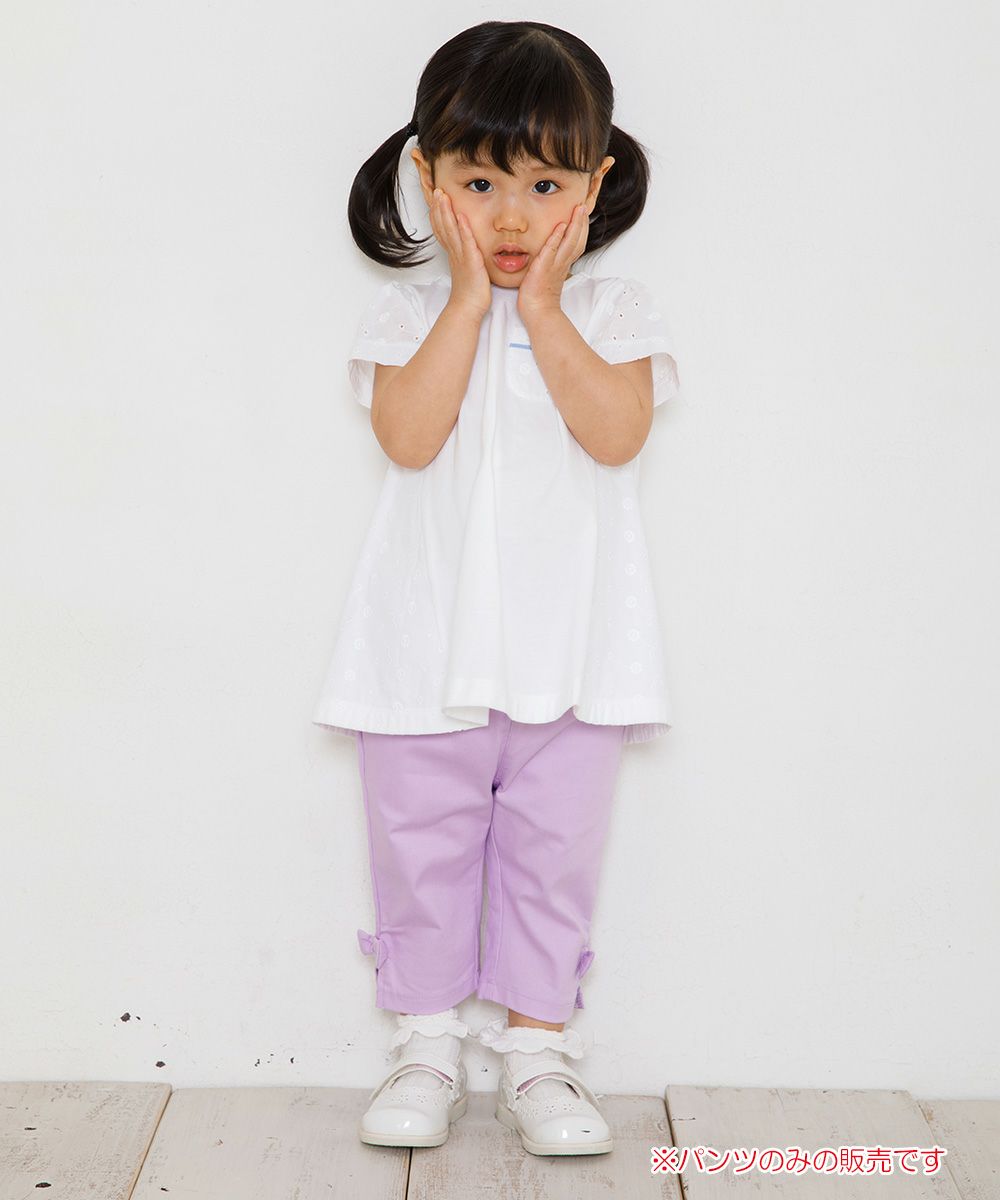 Baby Clothing Girl Baby Size Stretch Twill With Ribbon three-quarter length Pants Purple (91) Model Image 1