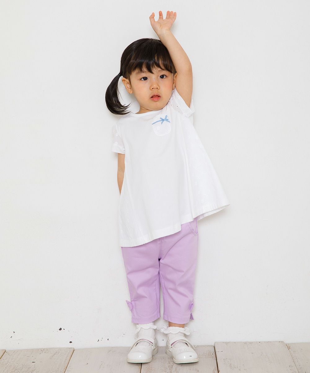 Baby Clothing Girl Baby Size Stretch Twill With Ribbon three-quarter length Pants Purple (91) Model Image 2