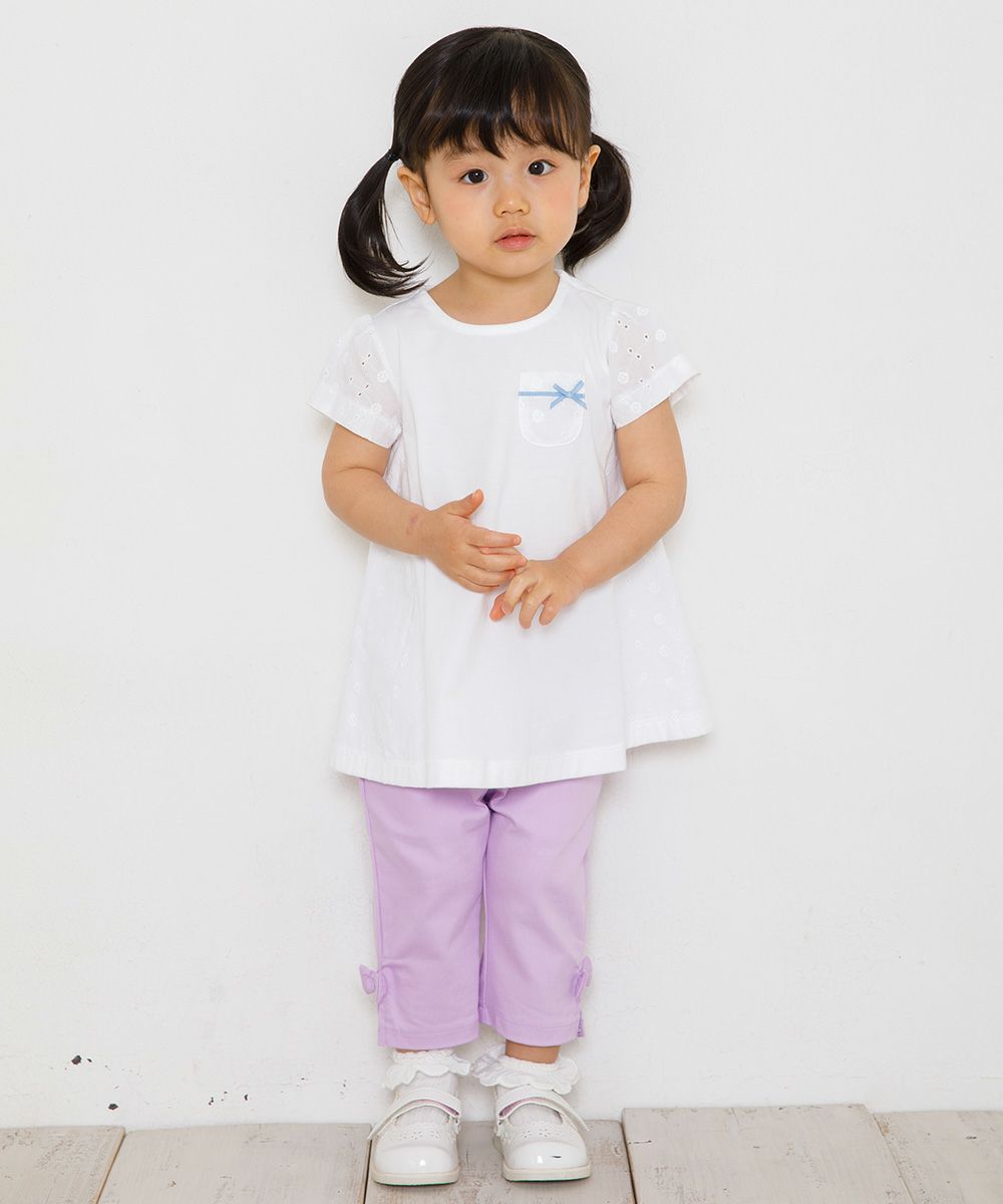Baby Clothing Girl Baby Size Stretch Twill With Ribbon three-quarter length Pants Purple (91) Model Image 3